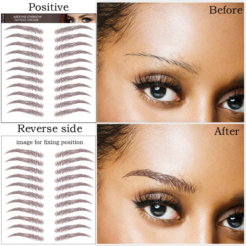 Aresvns Eyebrow Tattoo Stickers 99 Pairs! 9 Sheets Brown Fake Eyebrows,4D Tattoo Eyebrow with Real Hair,Eyebrow Transfer Stickers Christmas Gift - Image 2